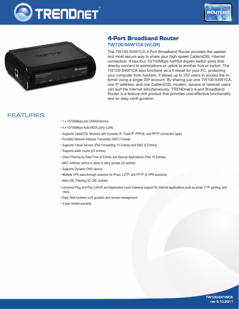 Page 1 de la notice Fiche technique TRENDnet TW100-S4W1CA