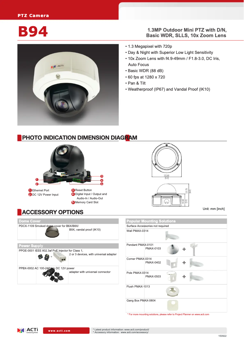 Page 1 de la notice Fiche technique ACTi B94