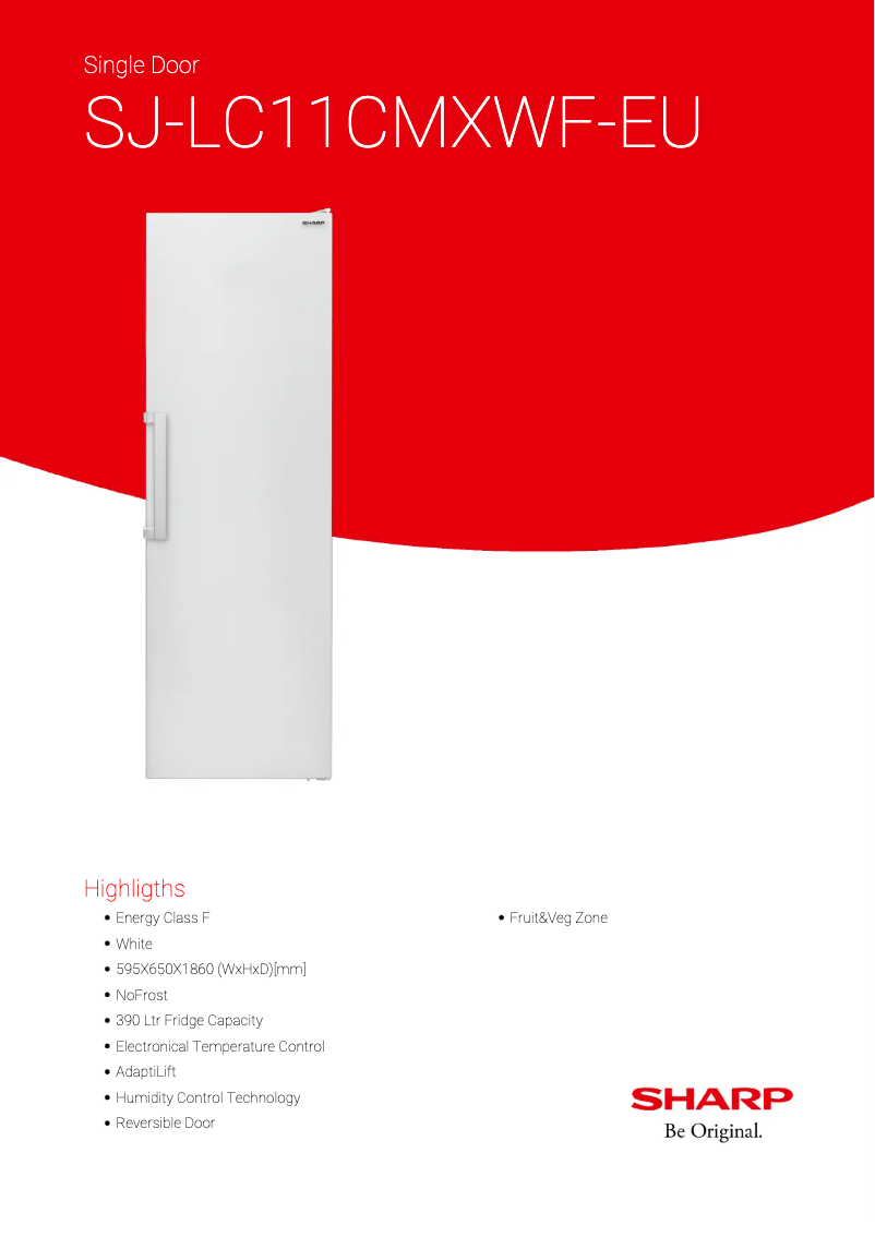 Page 1 de la notice Fiche technique Sharp SJ-LC11CMXWF-EU