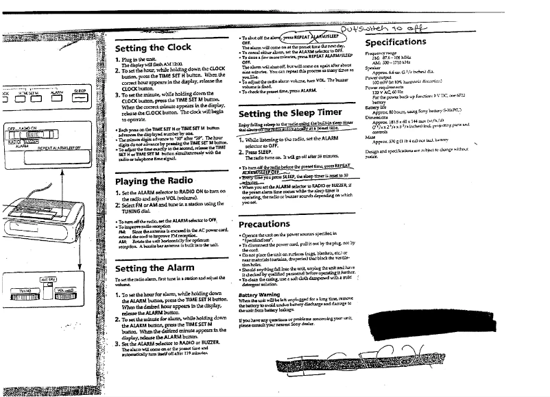 Page 1 de la notice Manuel utilisateur Sony ICF-C26