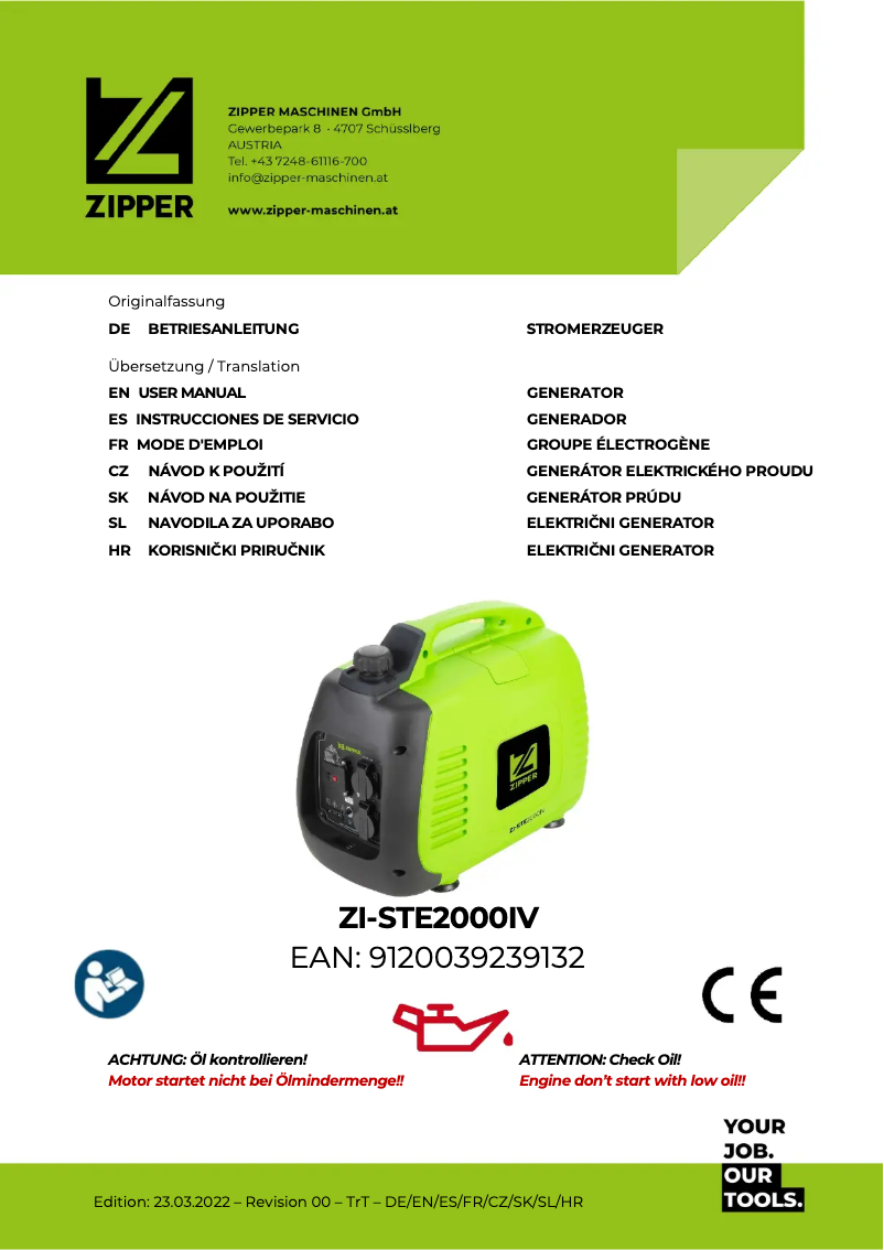 Page 1 de la notice Manuel utilisateur Zipper ZI-STE2000IV