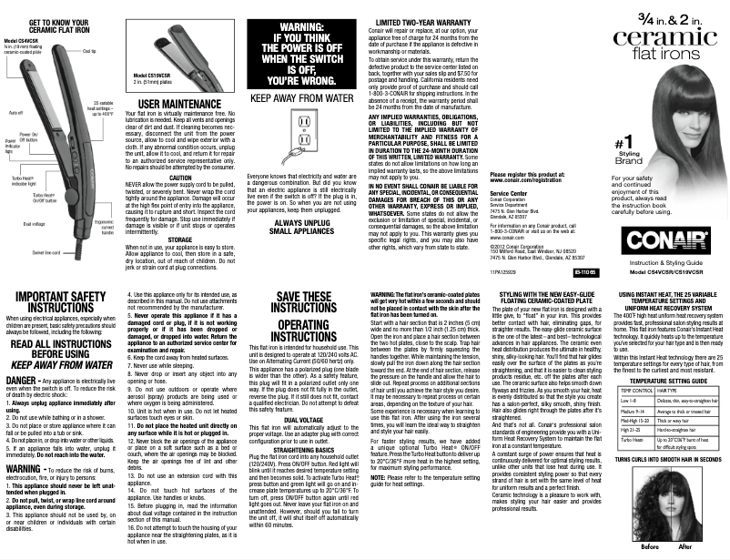 Page 1 de la notice Manuel utilisateur Conair CS4GNR