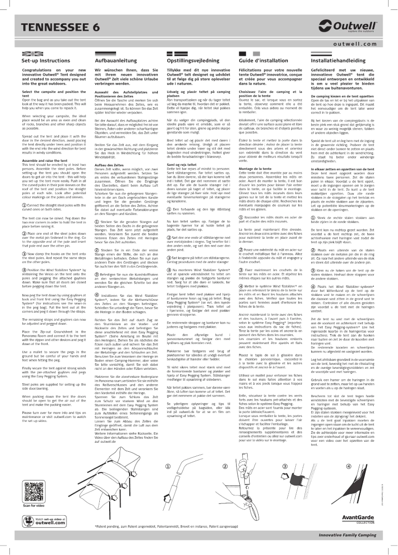 Page 1 de la notice Manuel utilisateur Outwell AvantGarde Tennessee 6