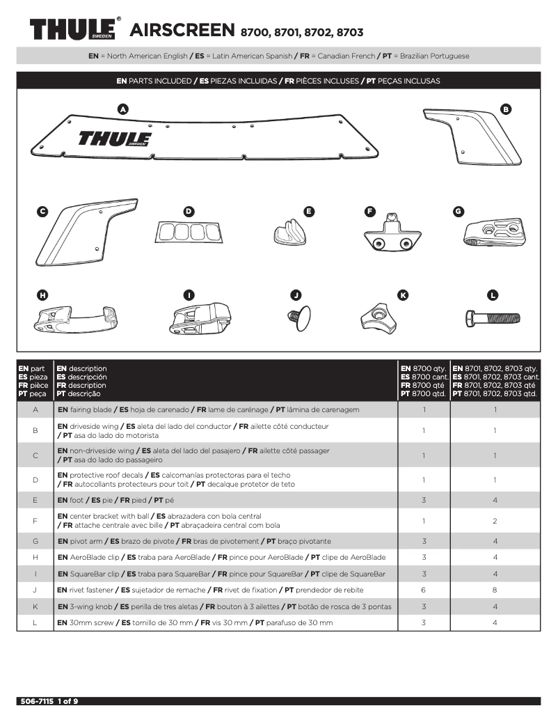 Page 1 de la notice Manuel utilisateur Thule AirScreen 8702