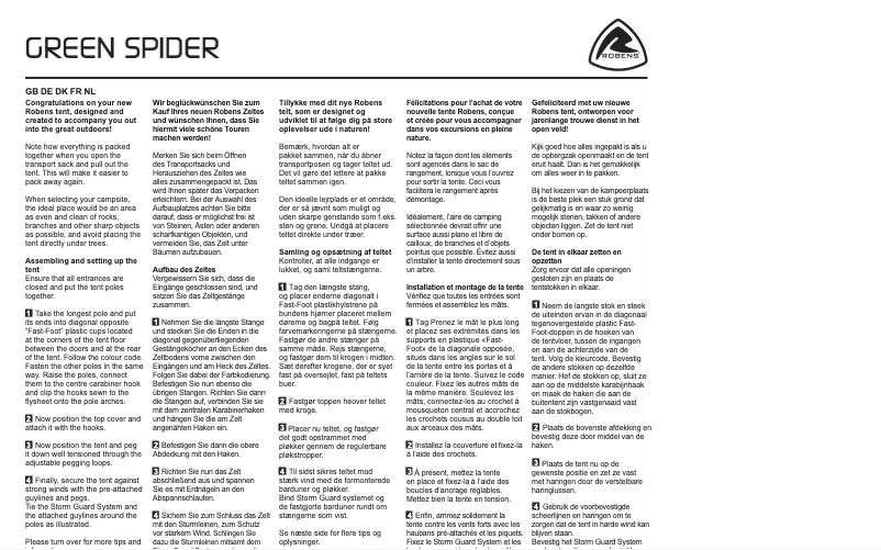 Page 1 de la notice Manuel utilisateur Robens Green Spider