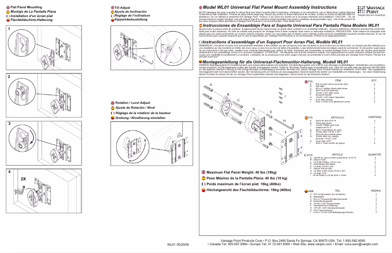Page 1 de la notice Manuel utilisateur Vantage Point WL01S