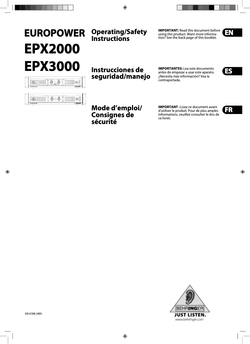 Page n°1 - Guide de démarrage rapide Behringer Europower EPX3000