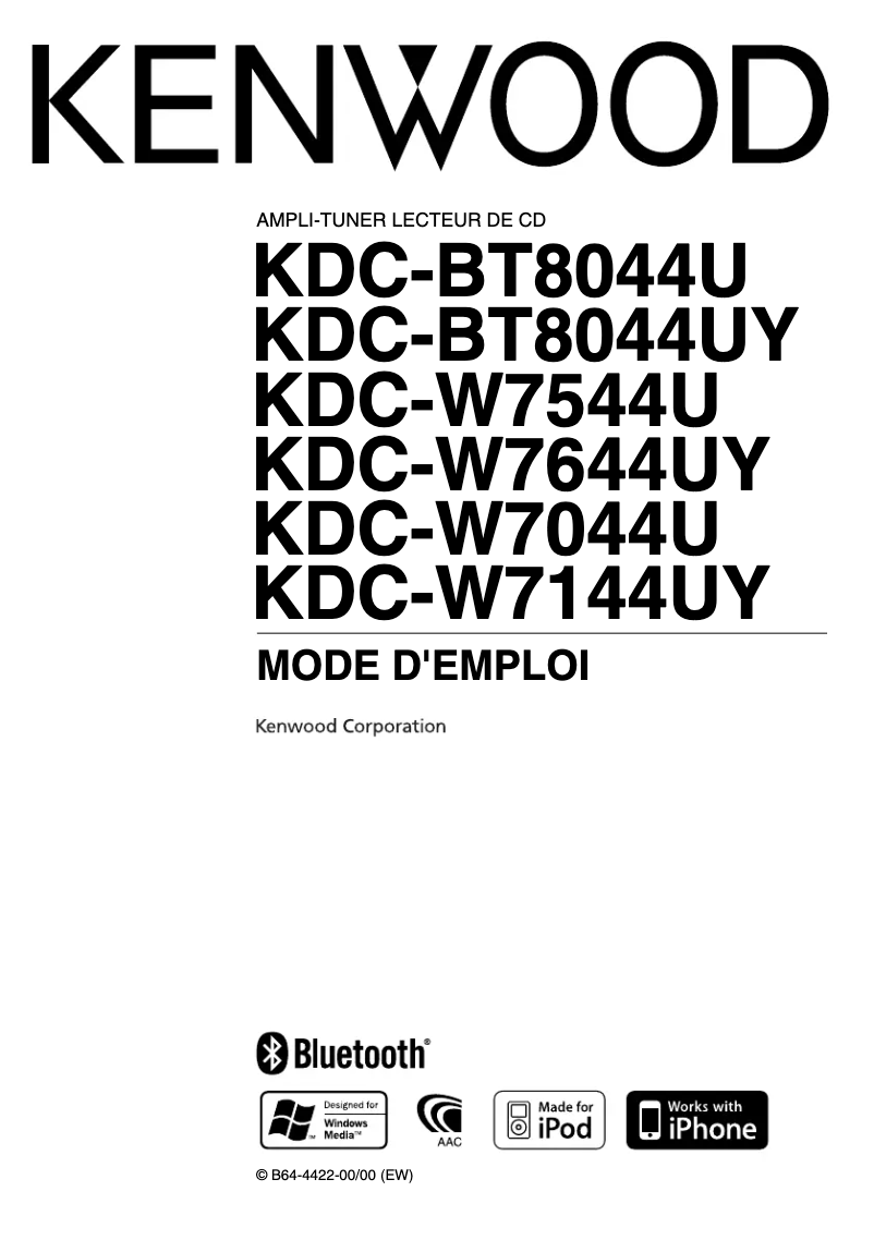 Image de la première page du manuel de l'appareil KDC-W7544U