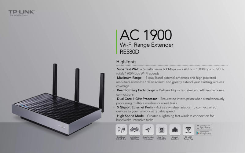 Page 1 de la notice Fiche technique TP-Link RE580D