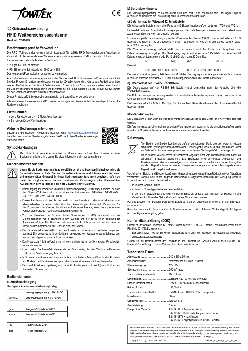 Page 1 de la notice Manuel utilisateur TowiTek TWT2015