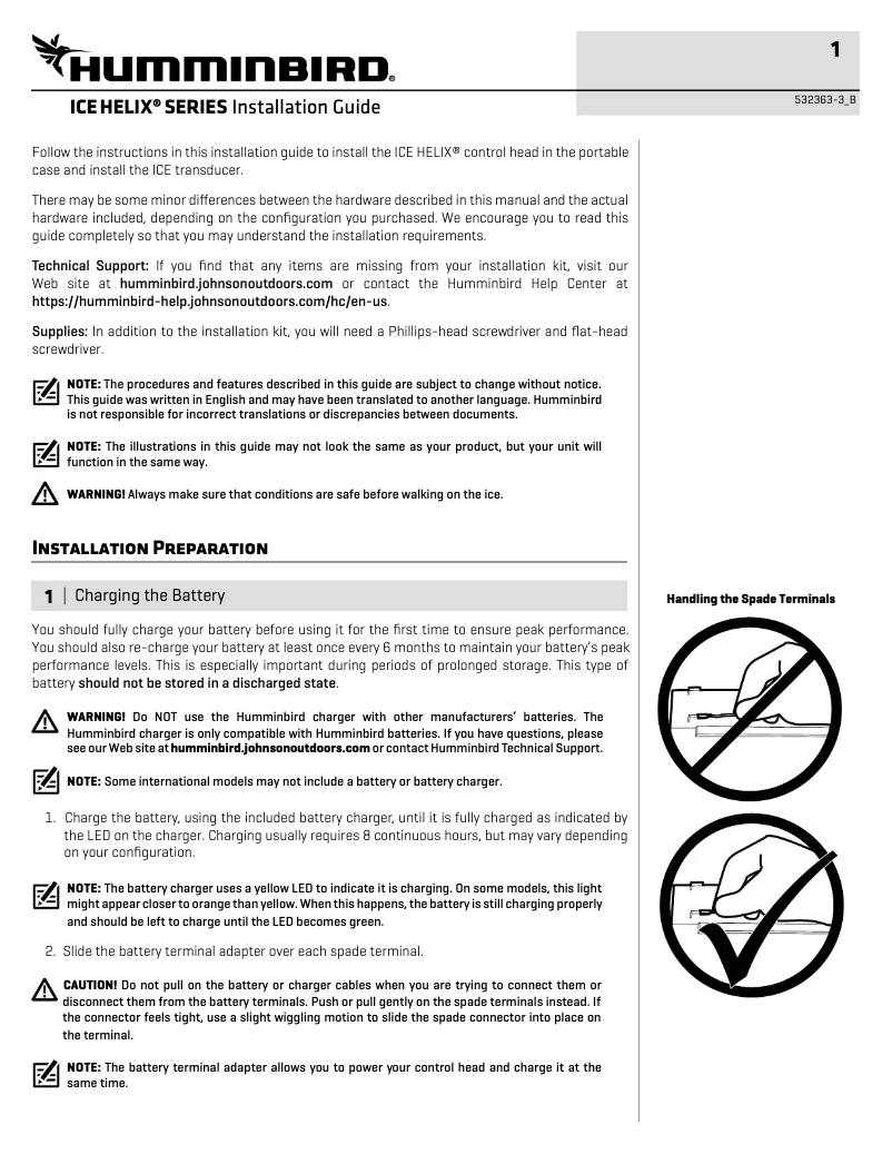 Página 1 del manual Guía de instalación Humminbird ICE Helix 5 Chirp G3