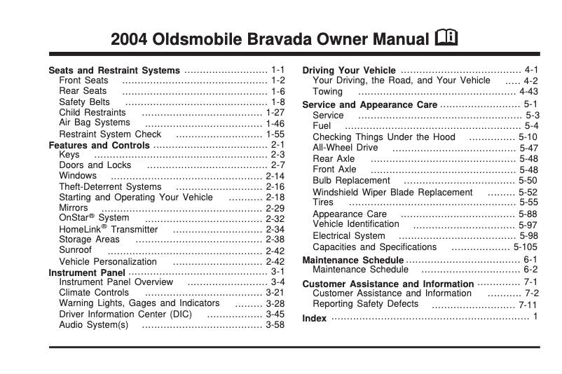 Page n°1 - Manuel utilisateur Oldsmobile Bravada (1998)