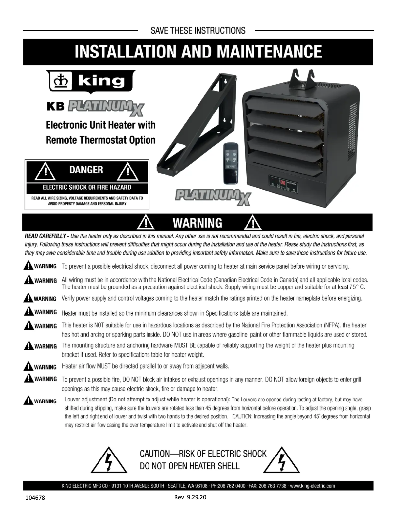 Page 1 de la notice Manuel utilisateur King PlatinumX KB2415-1-PLTMX-FB