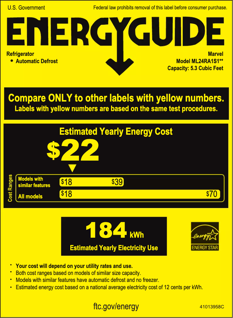 Page 1 de la notice Label énergétique Marvel ML24RAS1LS