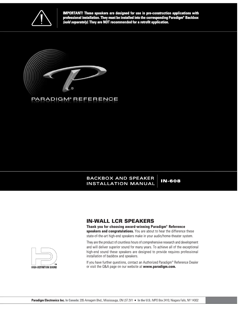 Page n°1 - Manuel utilisateur Paradigm BX-LCR 3