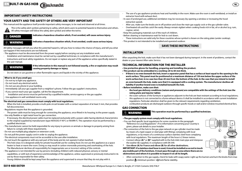 Page 1 de la notice Manuel utilisateur Bauknecht TGW 6595 IN