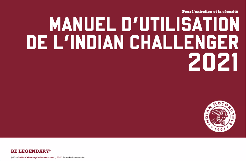 Page 1 de la notice Manuel utilisateur Indian Challenger Dark Horse (2021)