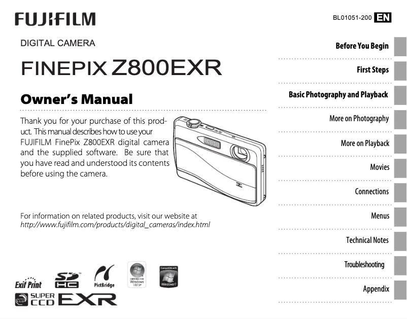 Image de la première page du manuel de l'appareil FinePix Z808EXR