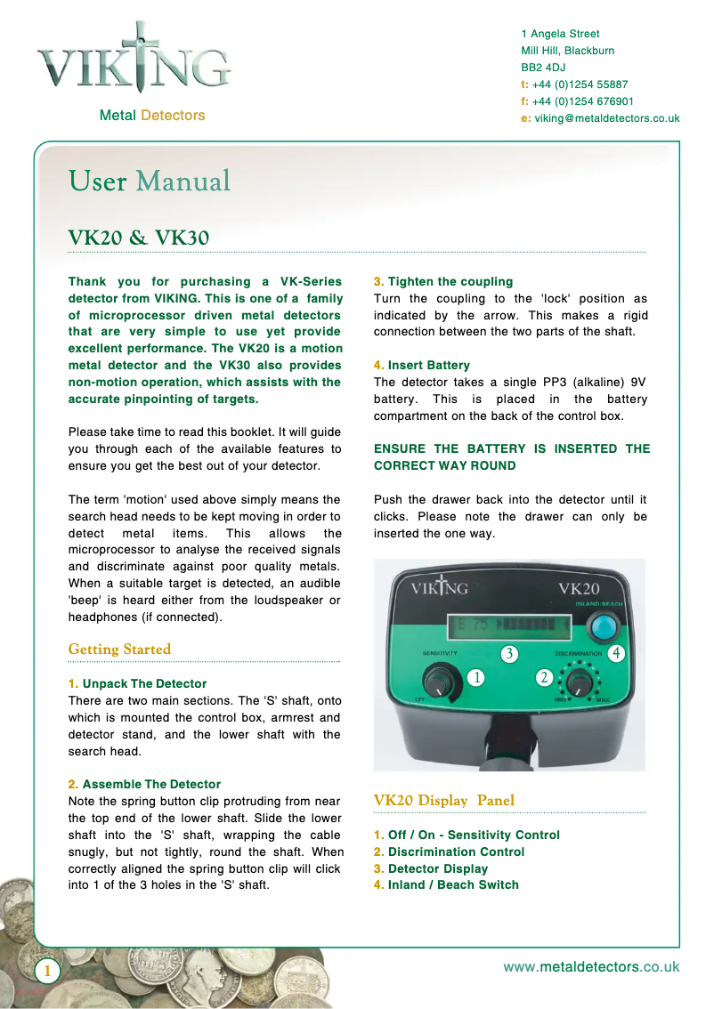 First page image of the manual for VK30