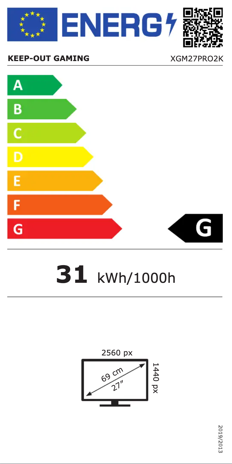 Page 1 de la notice Label énergétique KeepOut XGM27PRO2K