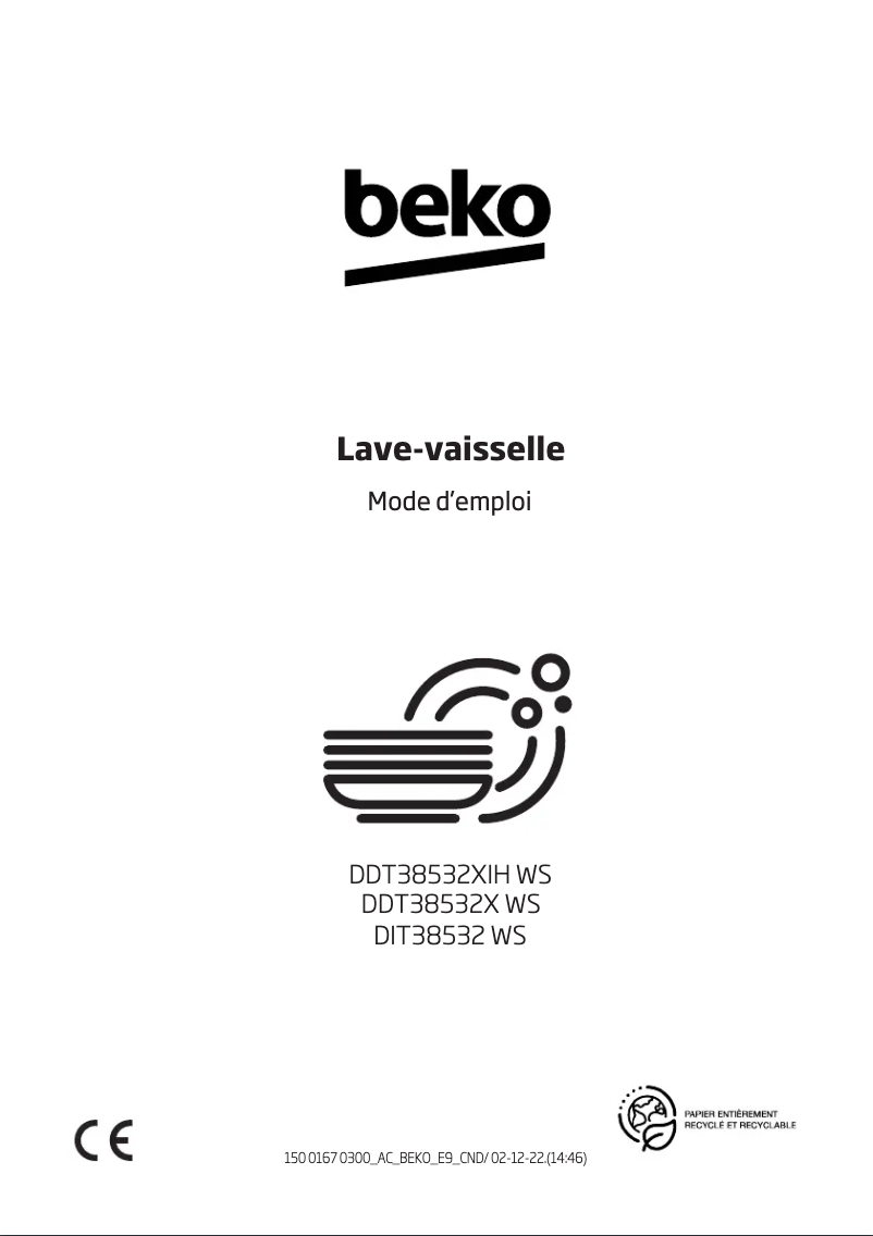 Page 1 de la notice Manuel utilisateur Beko DDT38532X WS