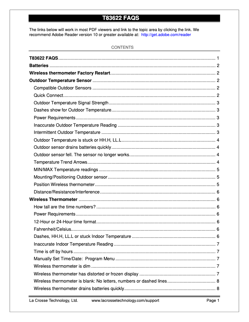 Page n°1 - FAQ La Crosse Technology T83622