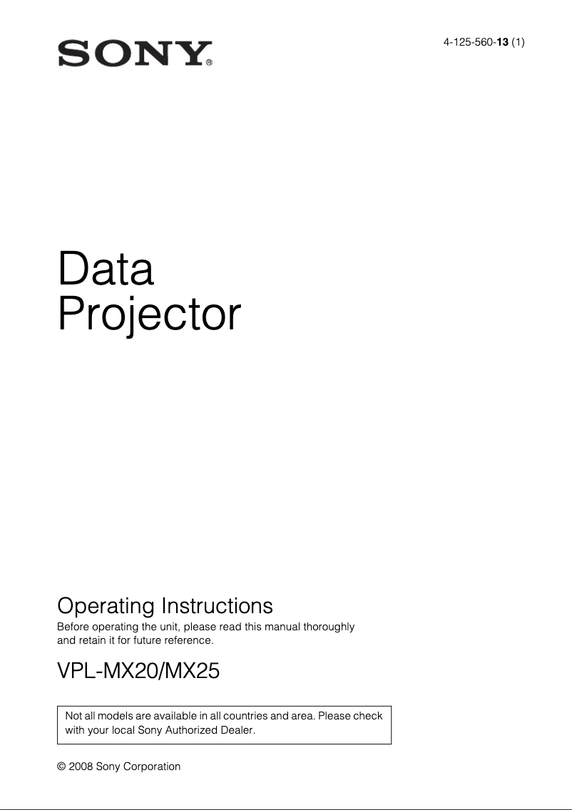Page 1 de la notice Manuel utilisateur Sony VPL-MX20