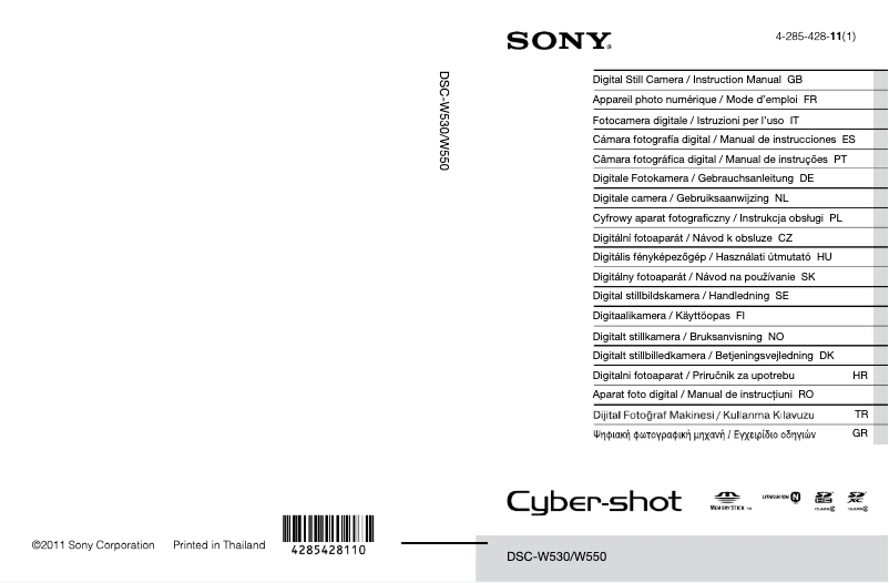 Image de la première page du manuel de l'appareil Cybershot DSC-W550