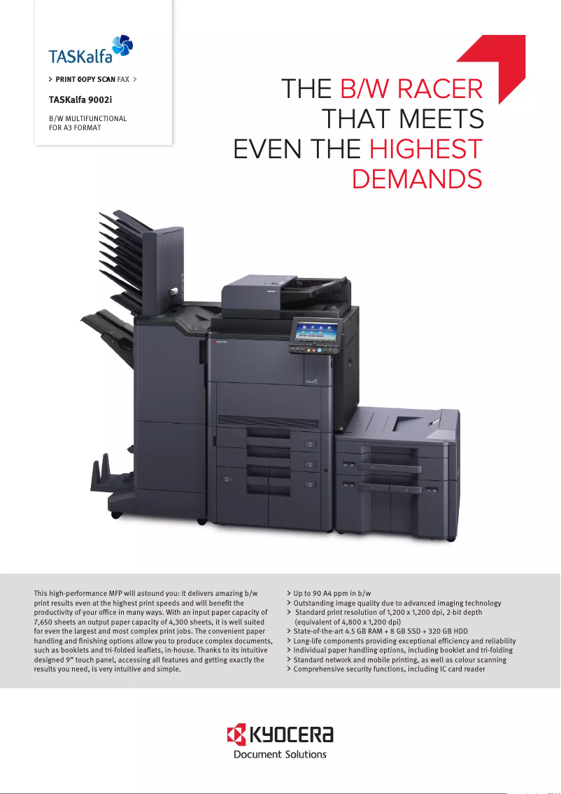 Page 1 de la notice Fiche technique Kyocera TASKalfa 9002i