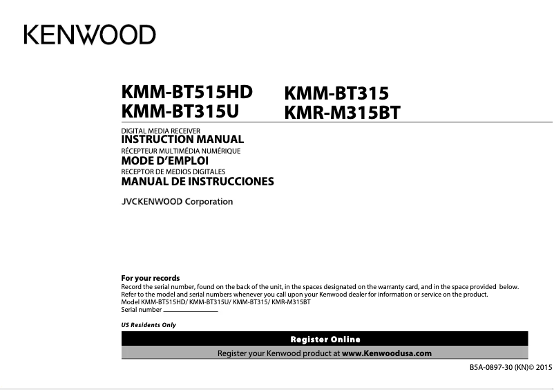 Page n°1 - Manuel utilisateur Kenwood KMR-M315BT