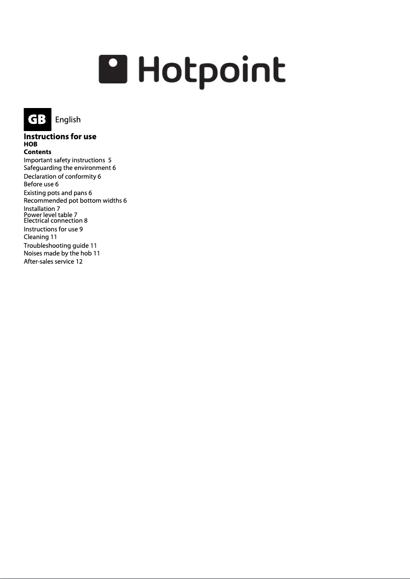 Page 1 de la notice Manuel utilisateur Hotpoint CIS 640 B