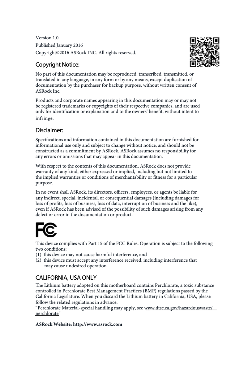 Page 1 de la notice Manuel utilisateur Asrock Z170M OC Formula