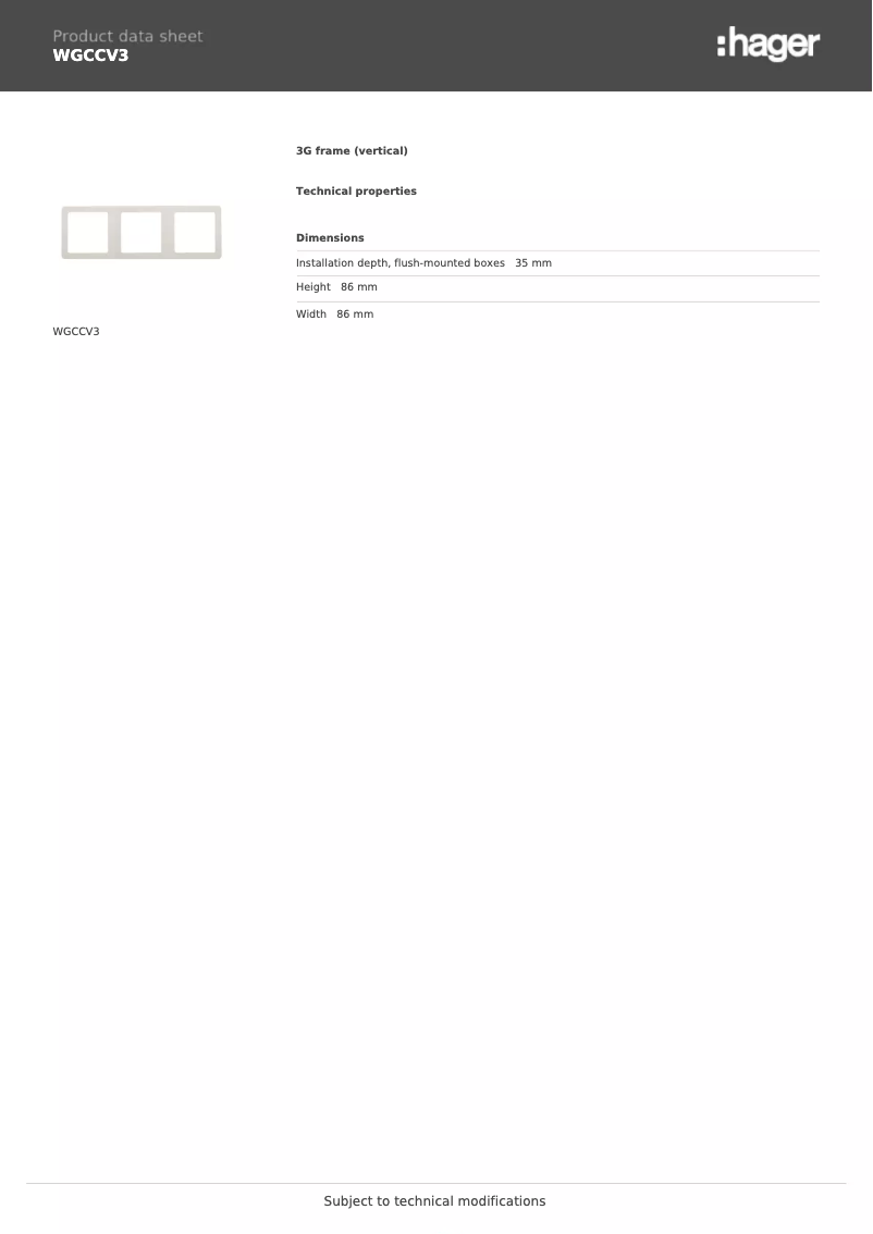 Page n°1 - Fiche technique Hager WGCCV3