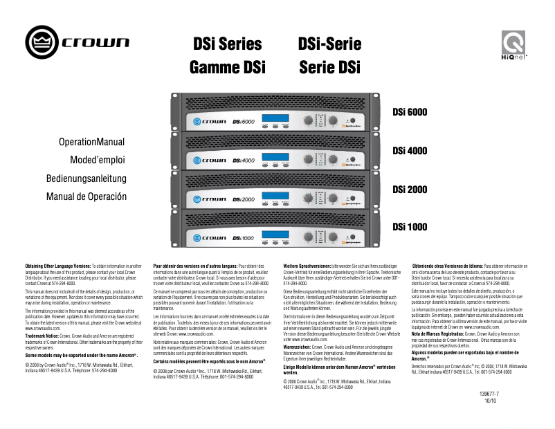 Page n°1 - Manuel utilisateur Crown DSi 1000