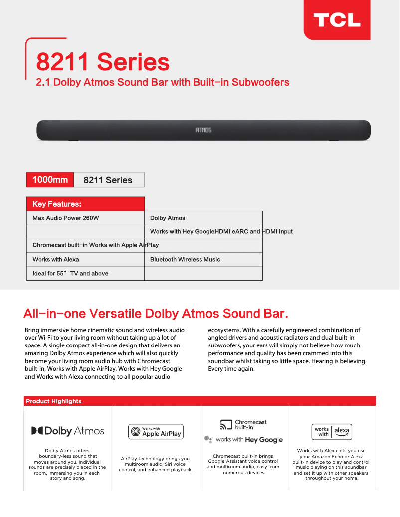 Page 1 de la notice Fiche technique TCL TS8211