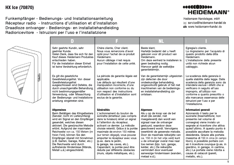 Page 1 de la notice Manuel utilisateur Heidemann 70870