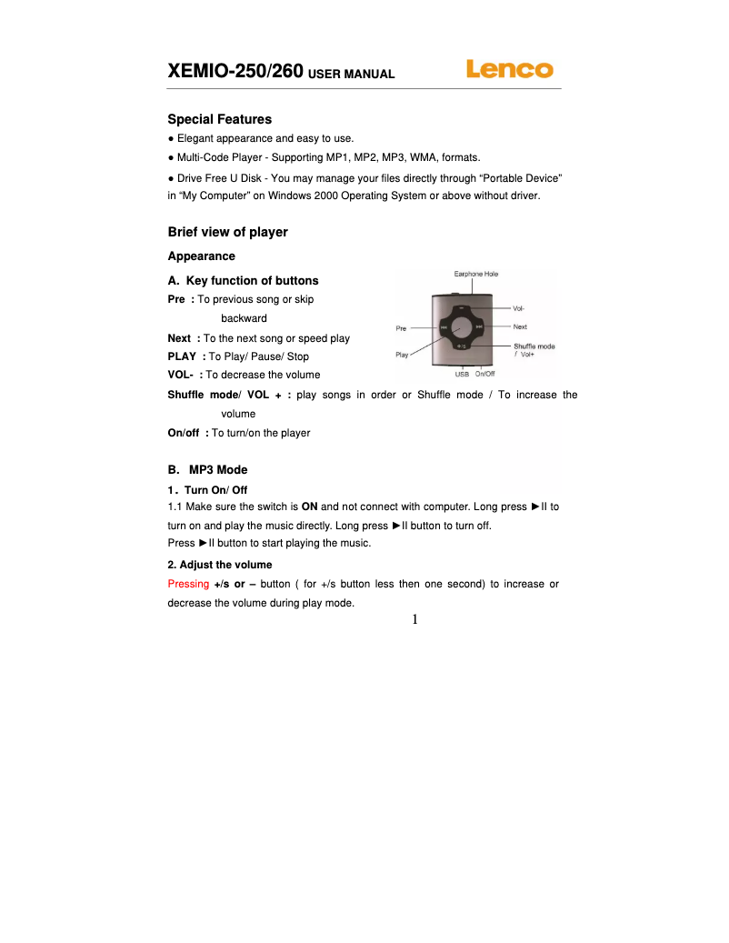 Image de la première page du manuel de l'appareil Xemio-250