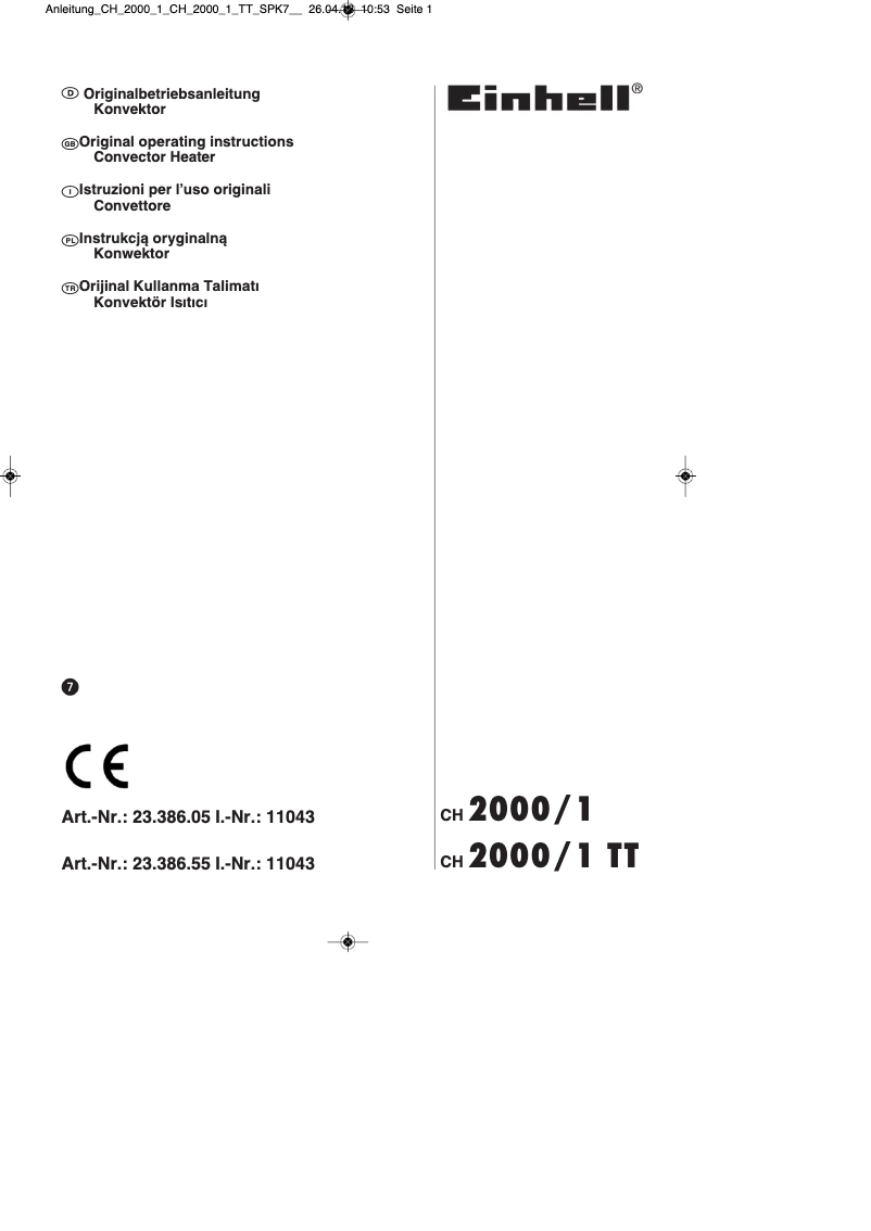 Image de la première page du manuel de l'appareil CH 2000/1 TT