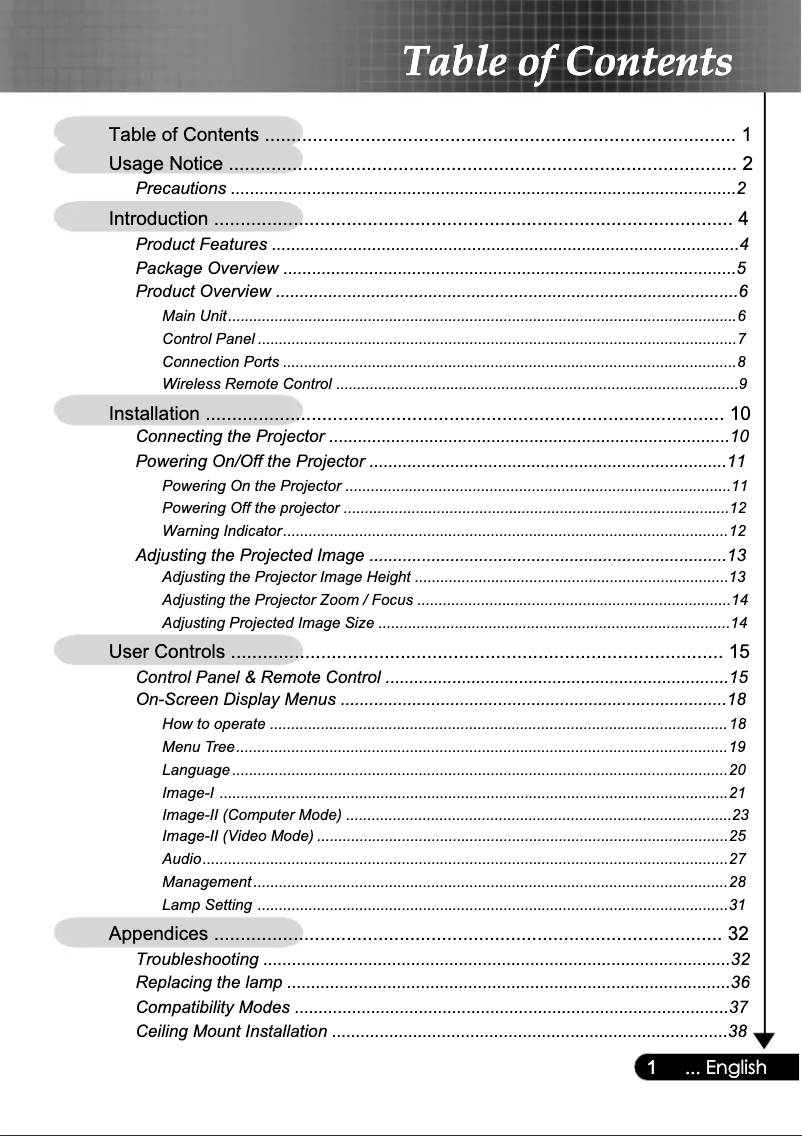 Page 1 de la notice Manuel utilisateur Optoma EP706