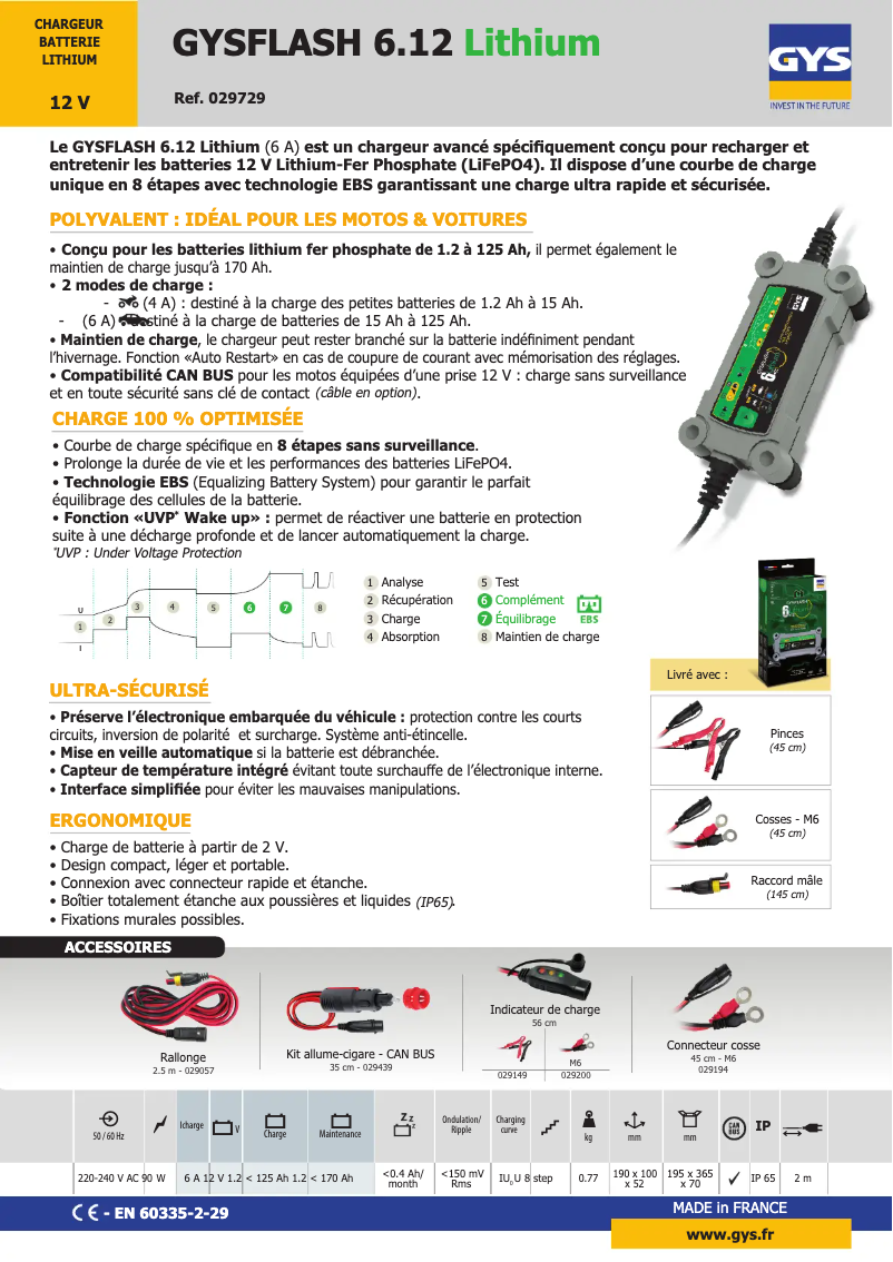 Page n°1 - Fiche technique GYS Gysflash 6.12 Lithium