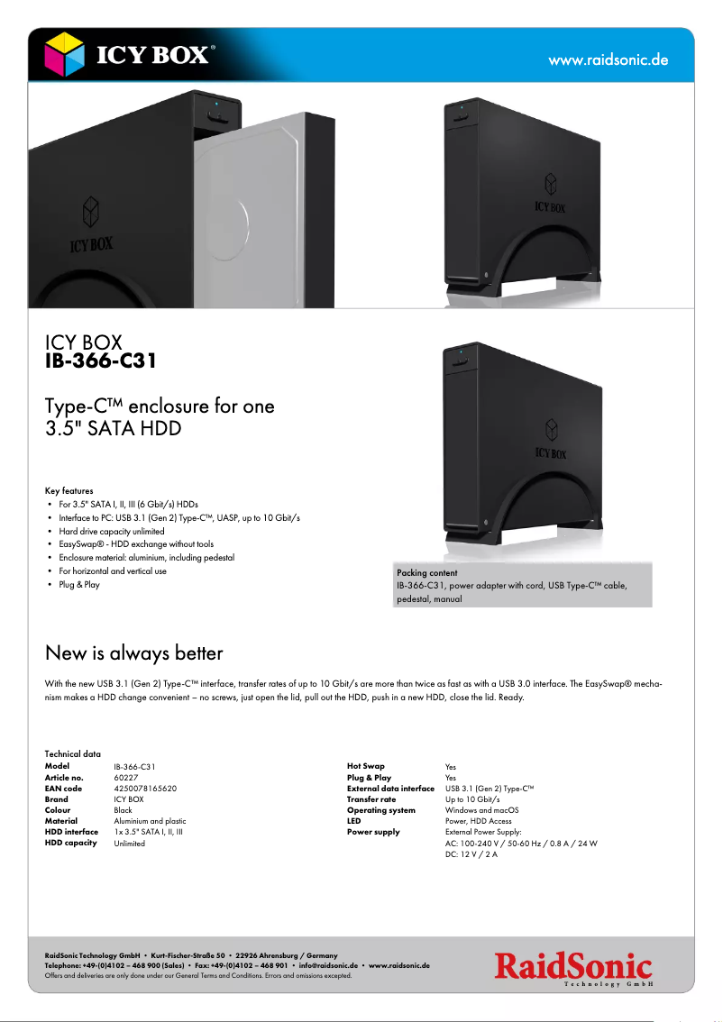 Page 1 de la notice Fiche technique Icy Box IB-366-C31