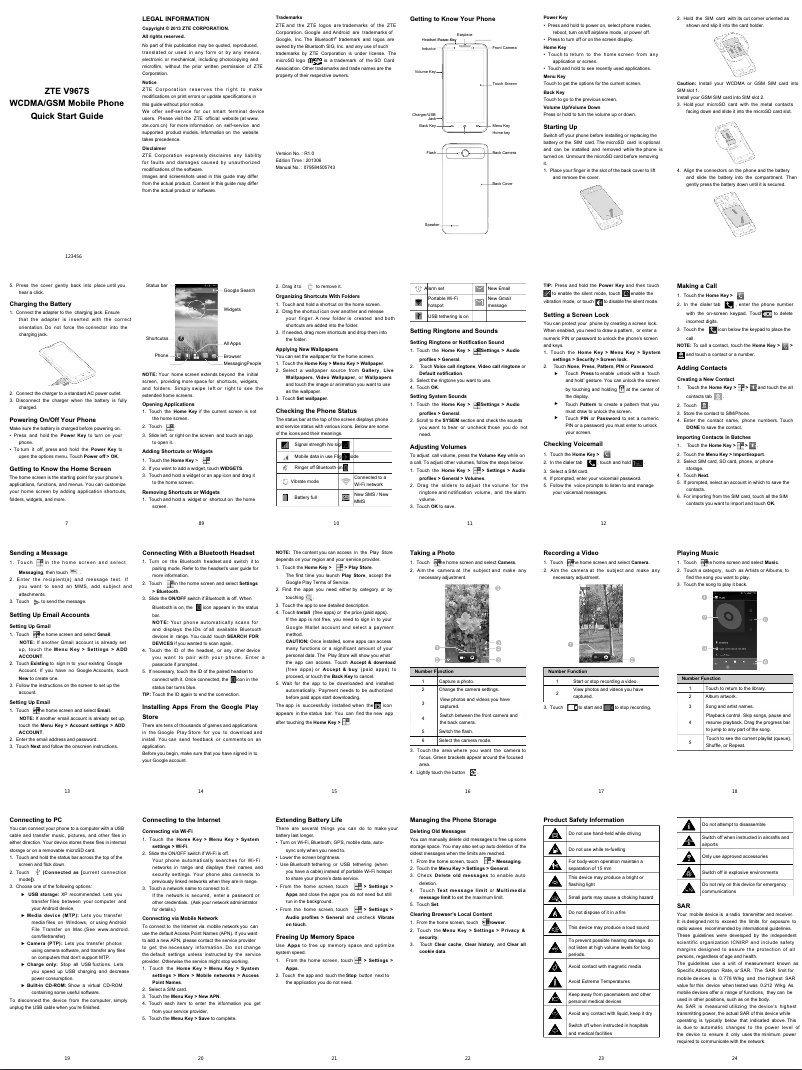 Page 1 de la notice Manuel utilisateur ZTE V967S