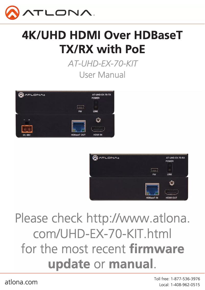 Page 1 de la notice Manuel utilisateur Atlona UHD-EX-70-KIT