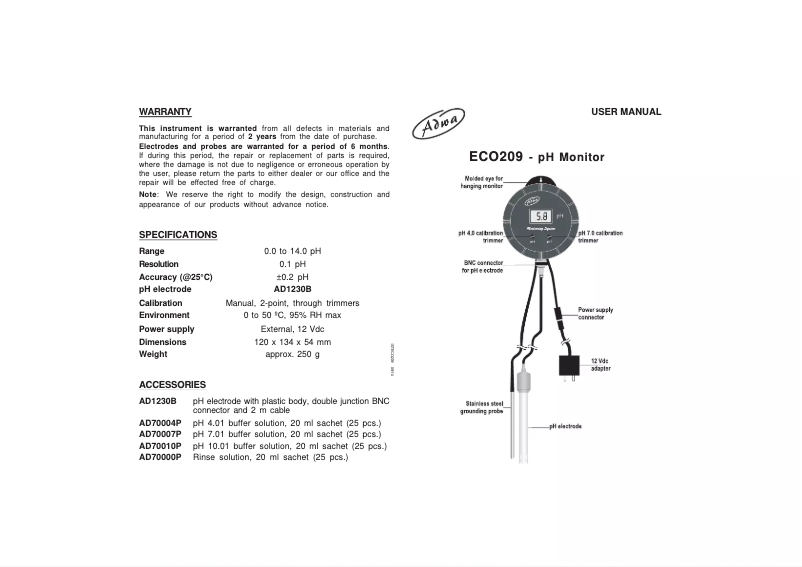 Page n°1 - Manuel utilisateur Adwa ECO209