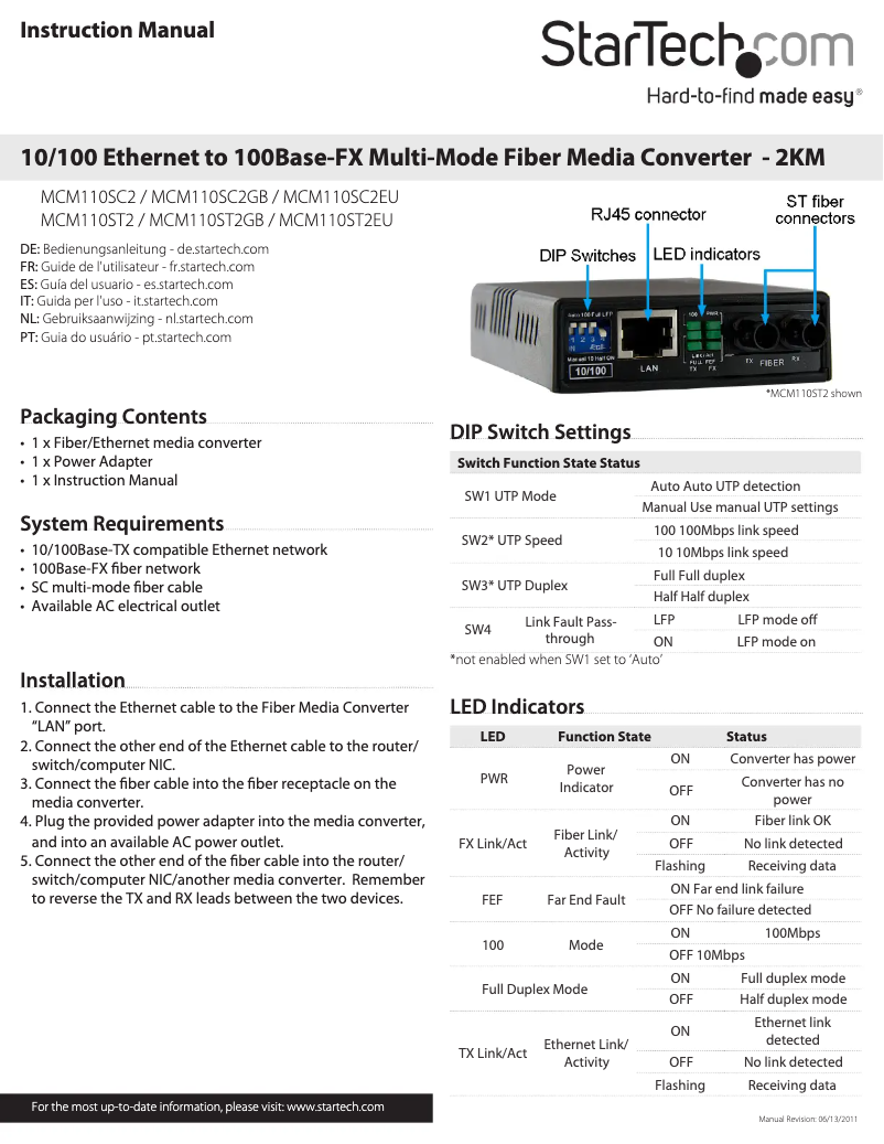 Page 1 de la notice Manuel utilisateur StarTech.com MCM110ST2GB