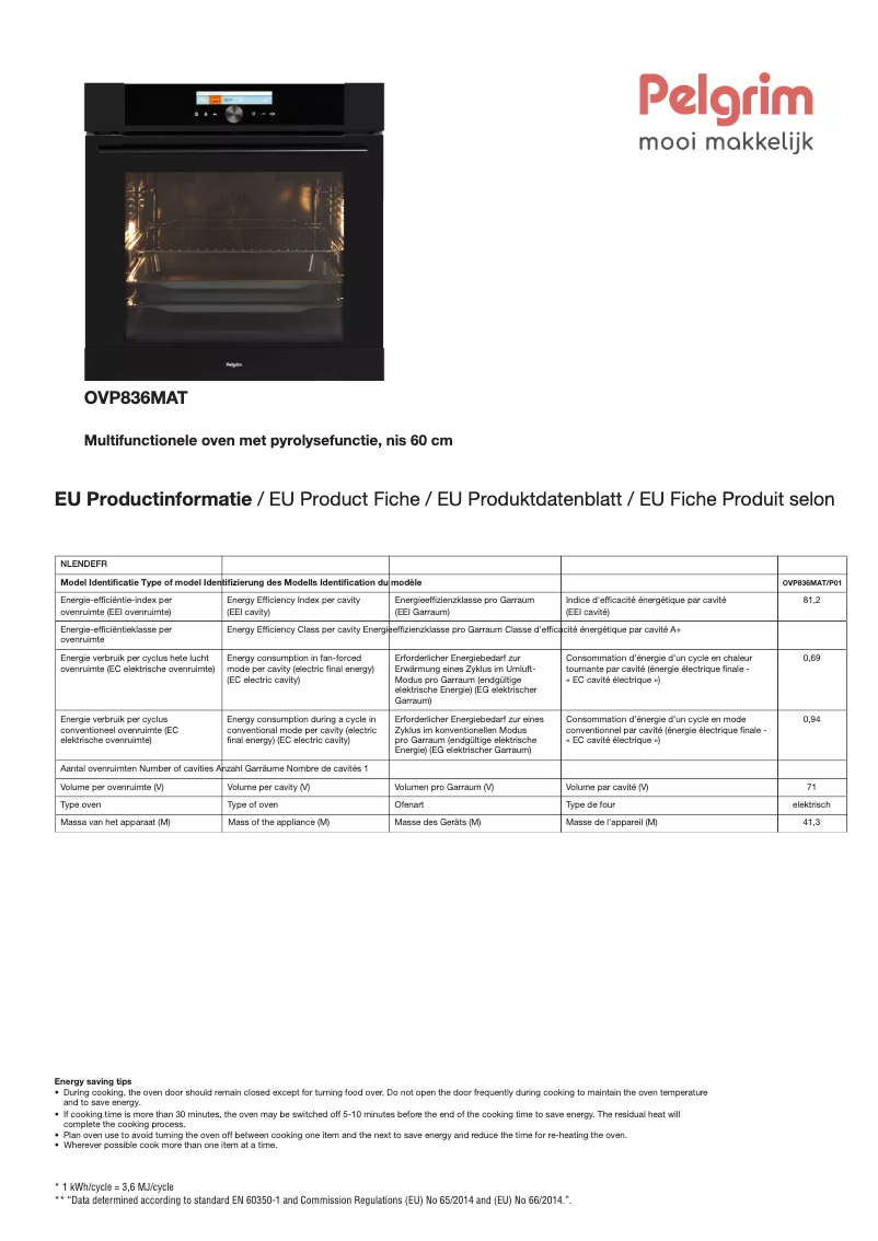 First page image of the manual for OVP836MAT