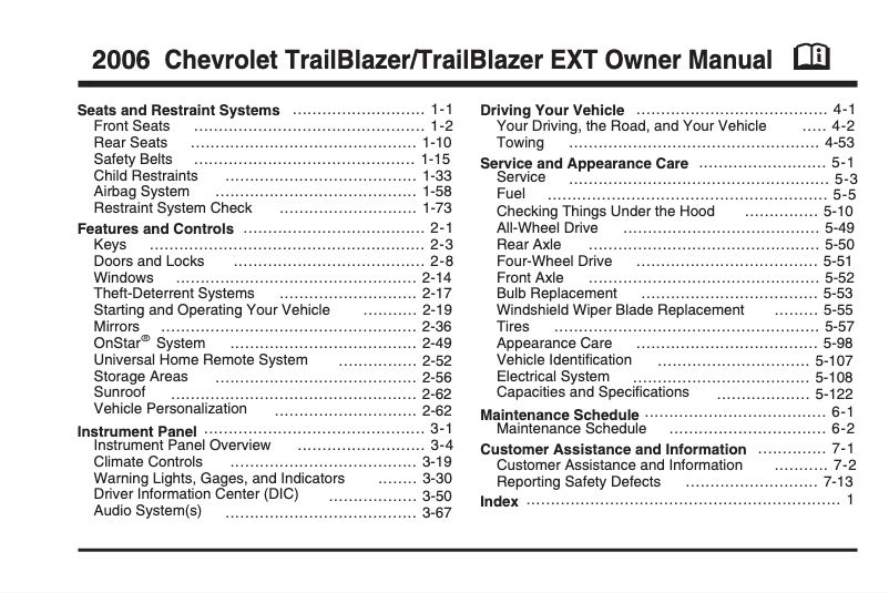 Page 1 de la notice Manuel utilisateur Chevrolet Trailblazer EXT (2006)