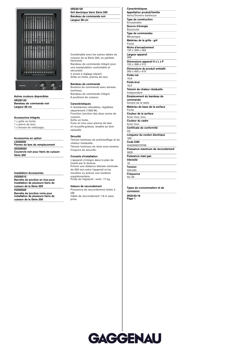 Image de la première page du manuel de l'appareil VR230120