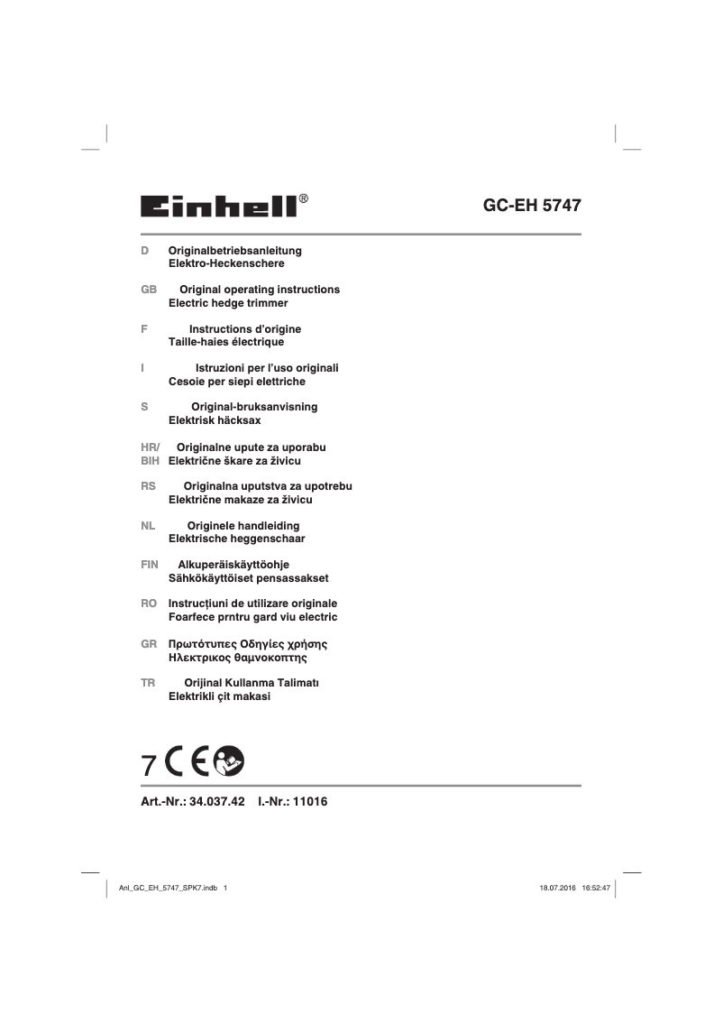 Page n°1 - Manuel utilisateur Einhell GC-EH 5747