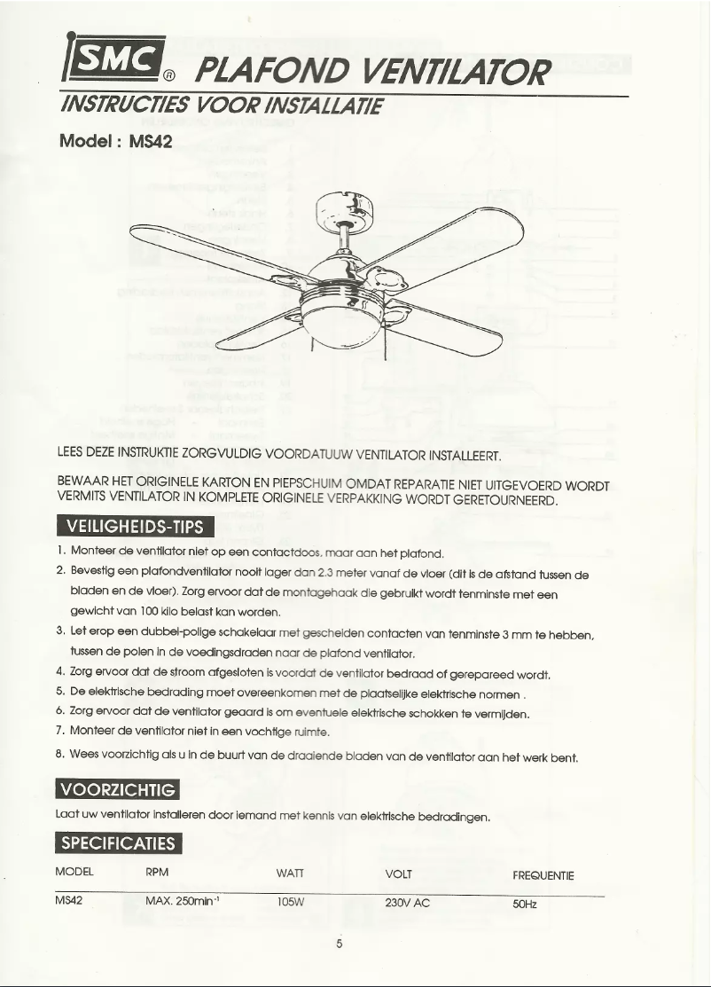 Page 1 de la notice Manuel utilisateur SMC MS42